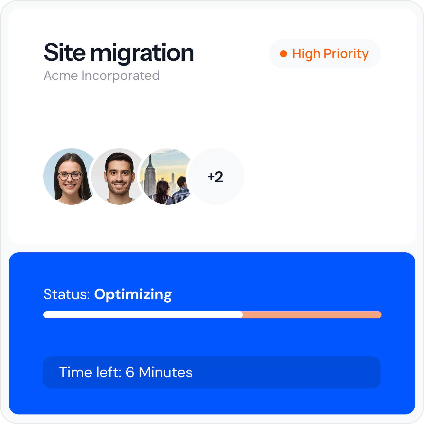 Site migration status with optimizations running