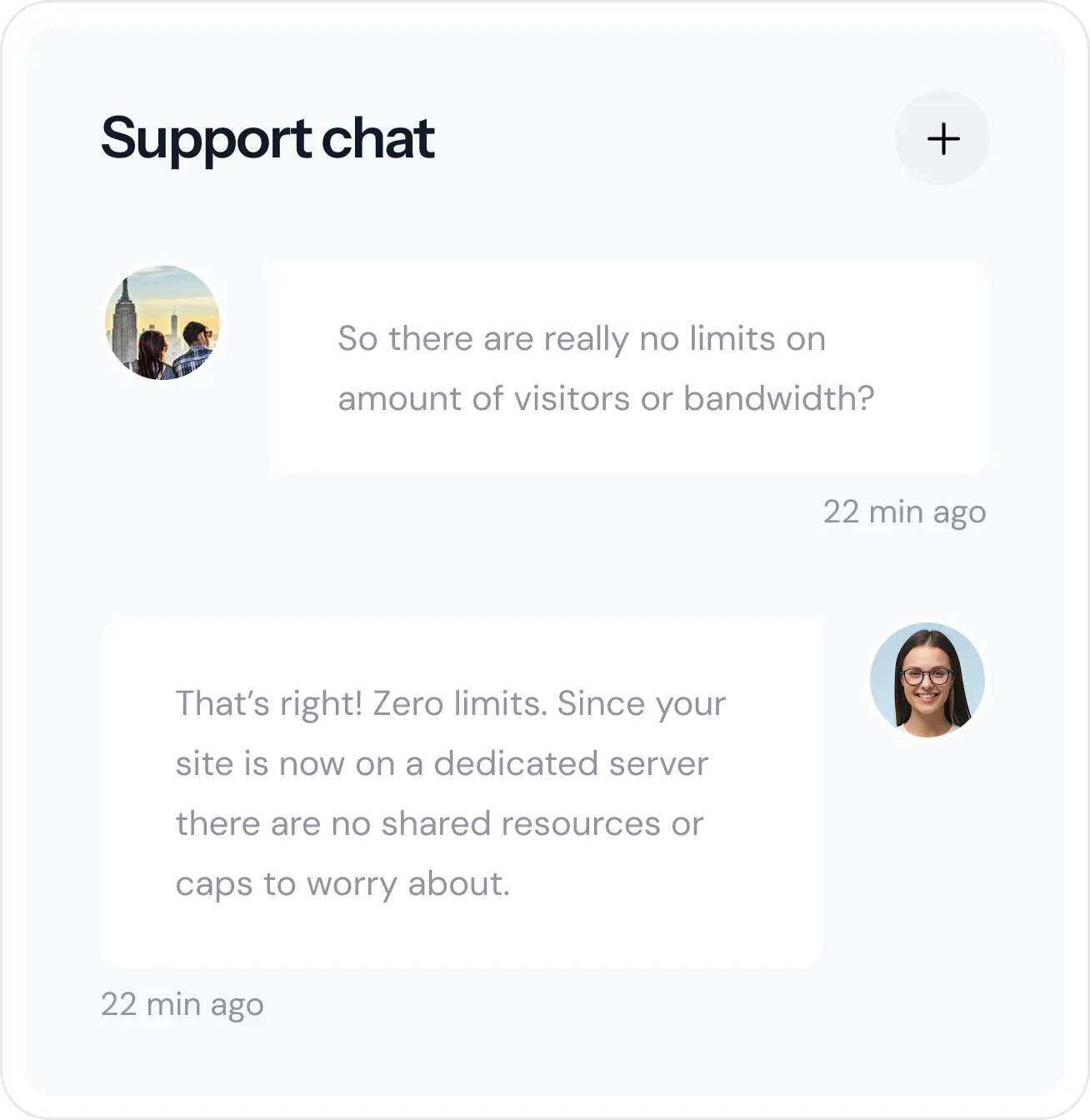 Support chat between AtlasFlare support and a customer